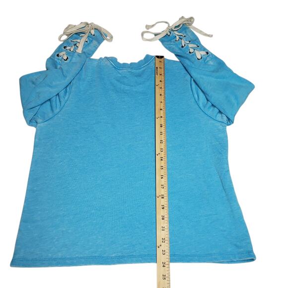 Alternative Lace-Up Sleeve Sweatshirt L Tie-Dye Turquoise Boho Grunge - Picture 6 of 8